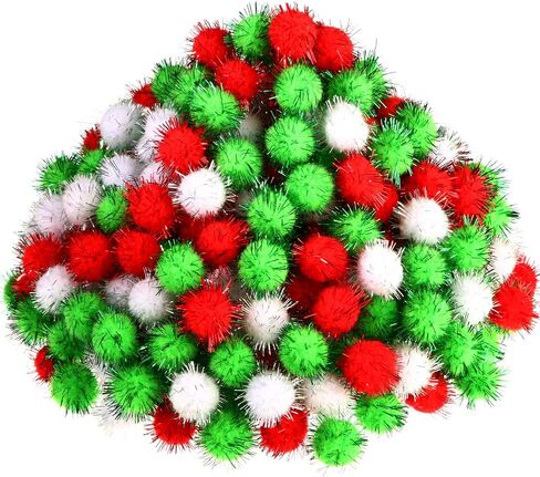 Shappy 500 Pieces Christmas Glitter Pompoms 1 Inch Fuzzy Pom Poms Arts Crafts Making Balls for Hobby Supplies Craft DIY Party Decoration (White) in Kuwait
