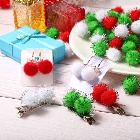 Shappy 500 Pieces Christmas Glitter Pompoms 1 Inch Fuzzy Pom Poms Arts Crafts Making Balls for Hobby Supplies Craft DIY Party Decoration (White) in Kuwait