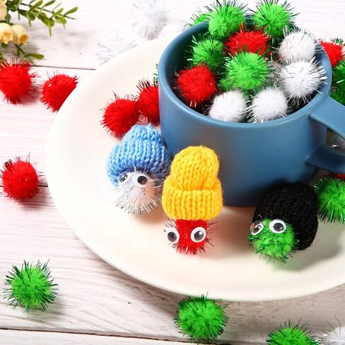 Shappy 500 Pieces Christmas Glitter Pompoms 1 Inch Fuzzy Pom Poms Arts Crafts Making Balls for Hobby Supplies Craft DIY Party Decoration (White) in Kuwait