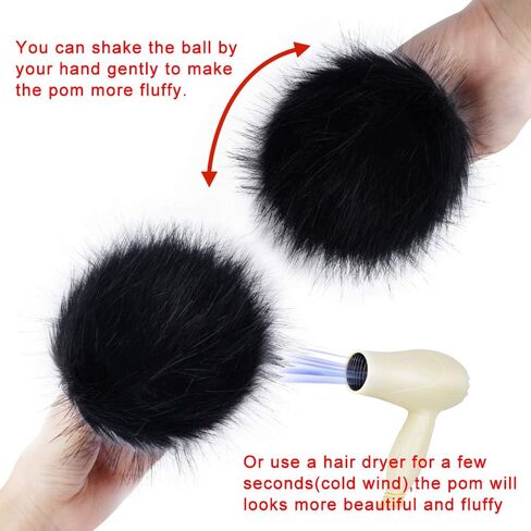 Fur Pom Poms for Hats, 6PCS 4 Inch Faux Fur Pom Pom Balls Fluffy Pompoms for Crafts with Elastic Loop 3 Colors for Keychains Scarves Gloves Bags Knitting Supplies in Kuwait