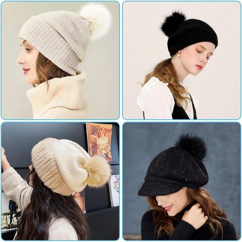 Fur Pom Poms for Hats, 6PCS 4 Inch Faux Fur Pom Pom Balls Fluffy Pompoms for Crafts with Elastic Loop 3 Colors for Keychains Scarves Gloves Bags Knitting Supplies in Kuwait