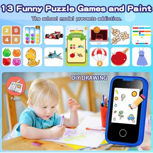 Nikuku Kids الهاتف الذكي للأولاد ديناصور ألعاب الأطفال 3-5 هواتف محمولة مع كاميرا تعمل باللمس مشغل MP3 تعلم اللعب لعبة الهاتف الذكي عيد الميلاد هدايا عيد الميلاد أفكار العمر 3 4 5 6 7 8 9 سنوات (أزرق) in Kuwait