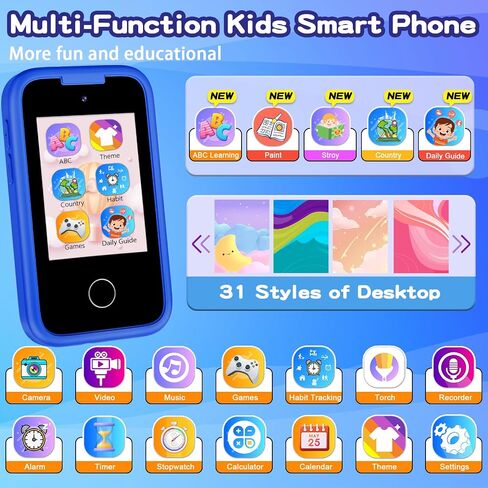 Nikuku Kids الهاتف الذكي للأولاد ديناصور ألعاب الأطفال 3-5 هواتف محمولة مع كاميرا تعمل باللمس مشغل MP3 تعلم اللعب لعبة الهاتف الذكي عيد الميلاد هدايا عيد الميلاد أفكار العمر 3 4 5 6 7 8 9 سنوات (أزرق) in Kuwait