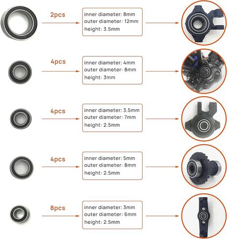 HOPLEX 22 قطعة RC سيارة الكرة تحمل الصلب المطاط مختومة الكرات عدة ل TRX4M 1/18 RC الزاحف ترقية أجزاء in Kuwait