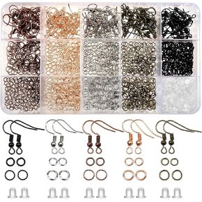 TOAOB 150pcs Hypoallergenic Earring Hooks Mixed Colors Ear Wire Hooks Earring Making Kit with 1000pcs Open Jump Rings 200pcs Earring Backs for Jewelry Making Findings