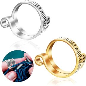 Sibba Adjustable Hook Knitting Crochet Supplies Opening Finger Thimble Yarn Holder Loop Ring Crocheting Counter Kit Stitch Markers Tags Pins Hand Weaving (2 PCS Silver)
