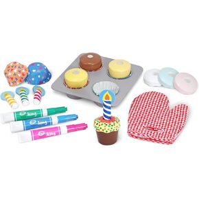Melissa & Doug Bake & Decorate Cupcake Set (Pretend Play, Colourful Wooden Play-Food Set, 22 Pieces, 33.02 cm H x 26.416 cm W x 7.62 cm L) in Saudi Arabia
