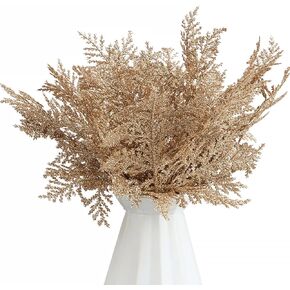 FOIMAS 24pcs Artificial Pine Needles Glitter Christmas Floral Picks Branches Fake Floral Twig Picks Sprays for Christmas Tree Wreaths Floral Arrangement Home Holiday Decor,Gold