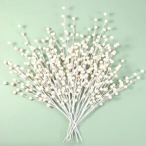 Tatuo 20 Pieces Christmas White Berries Stems 13.8 Inch Artificial Holly Berries Picks Twig Stem Faux Flowers Winter Fake Berries Bunch for Christmas Tree Decorations and DIY Craft