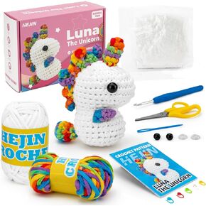 Crochet Kit for Beginners, Unicon Crochet Kits for Kids and Adults Include Rainbow Yarn, Videos Tutorials, Eyes, and Crochet Hook - Crochet Animal Kit, Beginner Crochet Kit - Gift for Birthdays