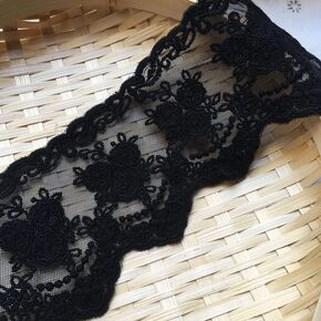 8CM Width Europe Crown Ribbon Wedding Applique Inelastic Embroidery Lace Trim,Curtain Tablecloth Slipcover Bridal DIY Clothing/Accessories.(2 Yards in one Package) (Black)