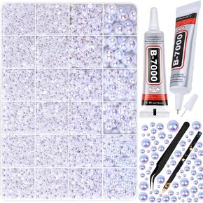 B-7000 Glue with 14000Pcs Craft Rhinestones for Clothes, Resin Silver Rhinestones Flatback Gems NonHotfix Rhinestone Bling Kit with Fabric Super Glue for Graduation Cap, Shoes, Tumblers, Makeup in Kuwait