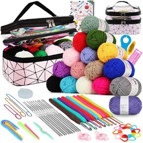 Coopay 8 Colors Yarn for Crocheting & 54PCS Crochet Kit with Case, Crochet Hook Set 0.6-6mm Beginners Crochet Set with Crochet Book and Crochet Accessories, Ideal Crochet Starter Kit for Crochet Lover