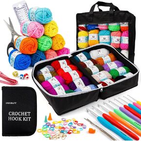 103 PCS Crochet Kit with Crochet Hooks Yarn Set, Premium Bundle Includes 1650 Yards Acrylic Yarn Skeins Balls, Needles, Accessories, Bag, Ideal Starter Pack for Kids Adults Beginner Professionals