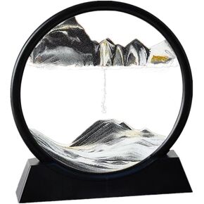 ANXUS Moving Sand Art Picture in Motion Round Glass 3D Deep Sea Sandscape Display Flowing Sand Frame, Sensory Relaxing Desktop Home Office Work Desk Decor(7", Purple)