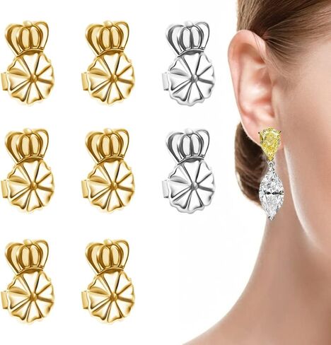 FANCY NOVA Earring Lifters Backs, 4 Pairs Secure Earring Backs for Droopy Ears, Hypoallergenic Adjustable Magic Earring Backs Tiara Earring Backs for Heavy Earring (3Gold, 1Silver) in Kuwait