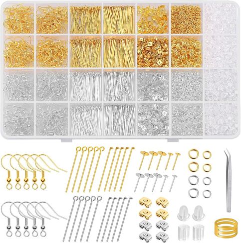 مجموعة مستلزمات صناعة الأقراط المضادة للحساسية 3480 قطعة مع خطافات القرط ودبابيس القرط وحلقات القفز وظهر القرط والأعمدة ونتائج صنع القرط لصنع المجوهرات وإصلاح القرط، هدية للنساء in Kuwait