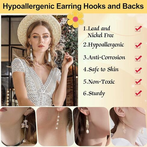 مجموعة مستلزمات صناعة الأقراط المضادة للحساسية 3480 قطعة مع خطافات القرط ودبابيس القرط وحلقات القفز وظهر القرط والأعمدة ونتائج صنع القرط لصنع المجوهرات وإصلاح القرط، هدية للنساء in Kuwait