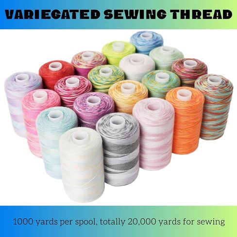 Variegated Polyester Sewing Thread Kit 20 Spools 1000 Yards Each for Hand Sewing,Quilting,Embroidery and Sewing Machine Use in Kuwait
