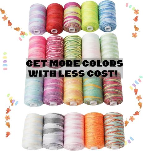Variegated Polyester Sewing Thread Kit 20 Spools 1000 Yards Each for Hand Sewing,Quilting,Embroidery and Sewing Machine Use in Kuwait