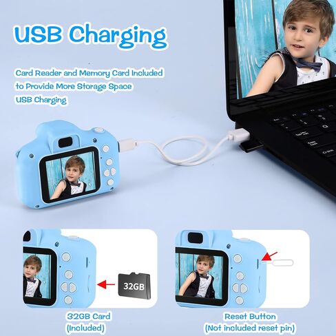 Kids Camera, Toddler Camera Children Digital Camera Toys with 13MP Video Camcorder 32GB SD Card and Camera Case for 3–10 Year Old Boys and Girls in Saudi Arabia
