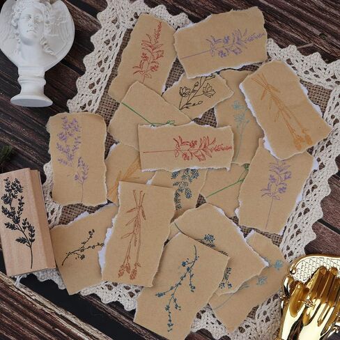 Dizdkizd 8 قطع طوابع مطاطية مثبتة على الخشب، مجموعة طوابع مطاطية خشبية مزخرفة بالنباتات والزهور للحرف اليدوية والمذكرات وسجلات القصاصات اليدوية in Kuwait