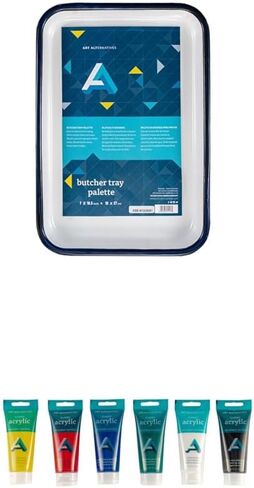 Bundle of Art Alternatives Enamel Butcher Tray 7x10.5 inches for Color Mixing, Art Supplies + Art Alternatives Studio Acrylic 6-Color Set, 100ml Tubes in Kuwait