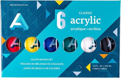 Bundle of Art Alternatives Enamel Butcher Tray 7x10.5 inches for Color Mixing, Art Supplies + Art Alternatives Studio Acrylic 6-Color Set, 100ml Tubes in Kuwait