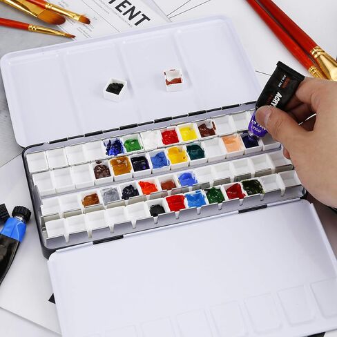 علب لوحة ألوان مائية فارغة من MYARTOOL، علبة طلاء لوحة ألوان مائية معدنية مع لوحة قابلة للطي تحمل 48 نصف مقلاة للوحة ألوان مائية للسفر، لوحة أكريليك in Kuwait