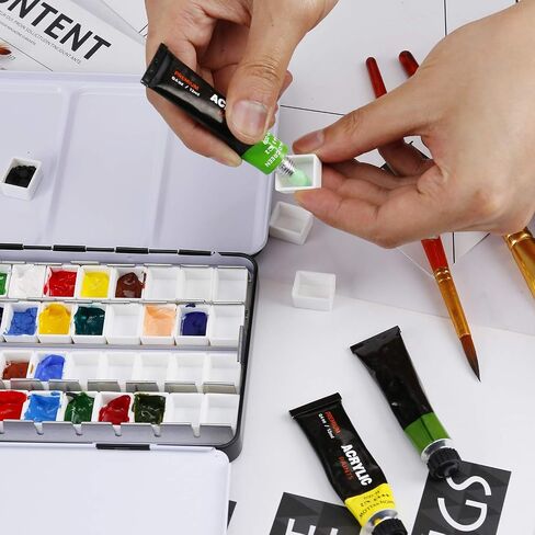 علب لوحة ألوان مائية فارغة من MYARTOOL، علبة طلاء لوحة ألوان مائية معدنية مع لوحة قابلة للطي تحمل 48 نصف مقلاة للوحة ألوان مائية للسفر، لوحة أكريليك in Kuwait