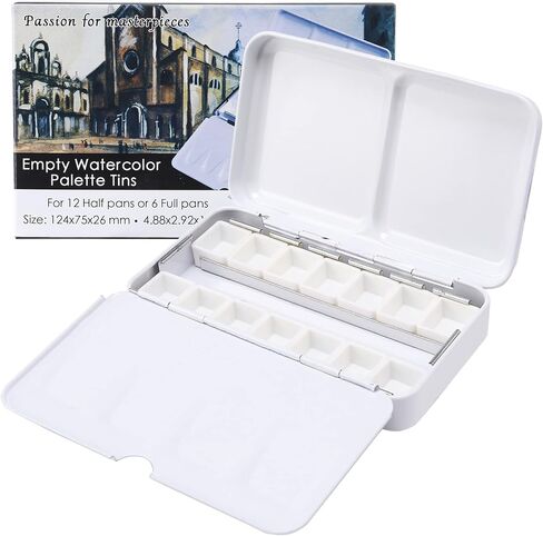 MYARTOOL Empty Watercolor Palette Tins, Metal Watercolor Tin Palette Paint Case with Fold-Out Palette Holds 48 Half Pans for DIY Watercolor Travel Palette, Acrylic Painting in Kuwait