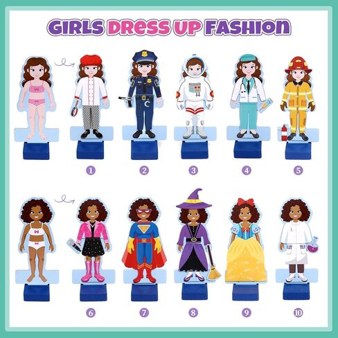 Atoylink Wooden Magnetic Dress up Dolls for Girls Pretend Play Set, Princess/Witch/Occupations Community Helpers Matching Games Fashion Paper Dolls for Toddlers Preschool Learning Toys Gifts in Saudi Arabia