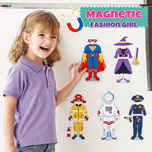 Atoylink Wooden Magnetic Dress up Dolls for Girls Pretend Play Set, Princess/Witch/Occupations Community Helpers Matching Games Fashion Paper Dolls for Toddlers Preschool Learning Toys Gifts in Saudi Arabia