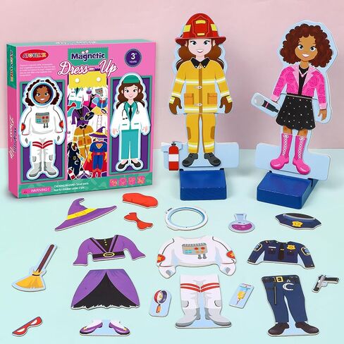 Atoylink Wooden Magnetic Dress up Dolls for Girls Pretend Play Set, Princess/Witch/Occupations Community Helpers Matching Games Fashion Paper Dolls for Toddlers Preschool Learning Toys Gifts in Saudi Arabia