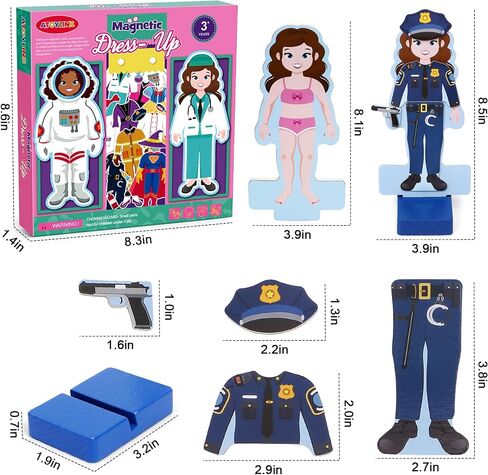 Atoylink Wooden Magnetic Dress up Dolls for Girls Pretend Play Set, Princess/Witch/Occupations Community Helpers Matching Games Fashion Paper Dolls for Toddlers Preschool Learning Toys Gifts in Saudi Arabia