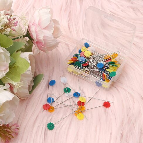200 Pieces Flat Head Straight Pins, Flower Head Sewing Pins Quilting Pins for Sewing DIY Projects Dressmaker Jewelry Decoration, Assorted Colors in Kuwait