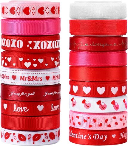 SANNIX 18 لفة 90 ياردة أشرطة عيد الميلاد عطلة مطبوعة Grosgrain شريط من الساتان المعدني اللامع حرفة النسيج لتزيين تغليف هدايا عيد الميلاد، 3 أحجام in Kuwait