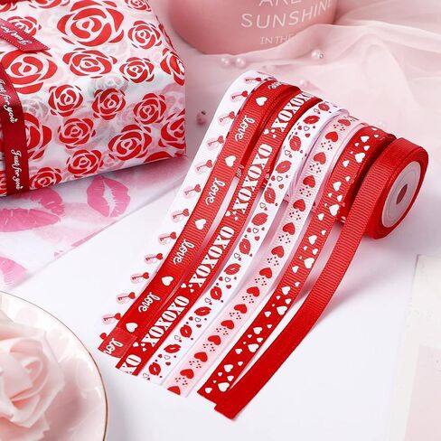 SANNIX 18 لفة 90 ياردة أشرطة عيد الميلاد عطلة مطبوعة Grosgrain شريط من الساتان المعدني اللامع حرفة النسيج لتزيين تغليف هدايا عيد الميلاد، 3 أحجام in Kuwait
