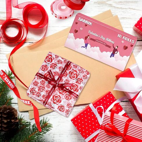 SANNIX 18 لفة 90 ياردة أشرطة عيد الميلاد عطلة مطبوعة Grosgrain شريط من الساتان المعدني اللامع حرفة النسيج لتزيين تغليف هدايا عيد الميلاد، 3 أحجام in Kuwait