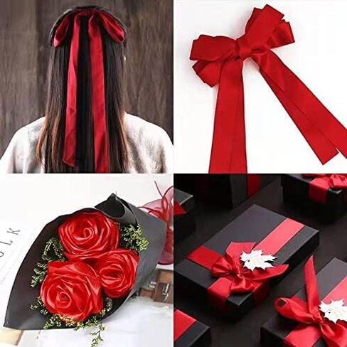 KSRIGHT 1 بوصة (عرض 2.54 سم) × 25 ياردة شريط ساتان أحمر مزدوج الوجه لتغليف الهدايا، وتزيين الزفاف، وصناعة الأقواس، والخياطة، والحرف اليدوية اليدوية in Kuwait