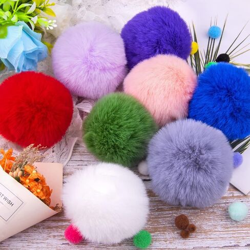 26 قطعة من كرات بوم بوم من فرو الثعلب الصناعي DIY من فرو بوم بوم مع حلقة مرنة للقبعات وسلاسل المفاتيح والأوشحة والقفازات والحقائب الساحرة وإكسسوارات الحياكة (متعددة الألوان) in Kuwait