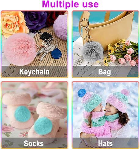 26 قطعة من كرات بوم بوم من فرو الثعلب الصناعي DIY من فرو بوم بوم مع حلقة مرنة للقبعات وسلاسل المفاتيح والأوشحة والقفازات والحقائب الساحرة وإكسسوارات الحياكة (متعددة الألوان) in Kuwait