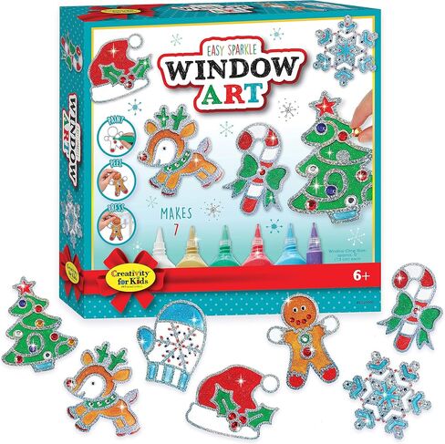Creativity for Kids Holiday Easy Sparkle Window Art Craft Kit: Create 7 Window Art Designs, Holiday Crafts, Christmas Crafts for Kids Ages 6-8+, Christmas Activities for Kids in Kuwait