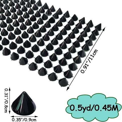 1 Yard Spike for Crafts Stude Cone Flatback Plastic Trim Mesh for Holloween Decoration Costume Embellishment Crafts(Black) in Kuwait