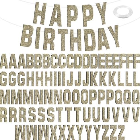 78 Pcs Make Your Own Banner Kits Large Size 6 Inch DIY Glitter Letter Pack Reuse Letters Banner Kit with White Ribbon for Birthday Wedding Shower Party Favor Wedding Wall Decor (Champaign Gold) in Kuwait