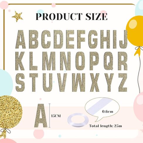 78 Pcs Make Your Own Banner Kits Large Size 6 Inch DIY Glitter Letter Pack Reuse Letters Banner Kit with White Ribbon for Birthday Wedding Shower Party Favor Wedding Wall Decor (Champaign Gold) in Kuwait