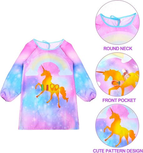 مريلة فنية للأطفال من Fiodrimy Kids Art Smock Unicorn، مريلة طلاء مقاومة للماء للفتيات والأولاد بأكمام طويلة مع جيب للأطفال من سن 8 إلى 12 عامًا، مقاس كبير in Saudi Arabia