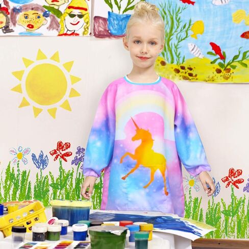 مريلة فنية للأطفال من Fiodrimy Kids Art Smock Unicorn، مريلة طلاء مقاومة للماء للفتيات والأولاد بأكمام طويلة مع جيب للأطفال من سن 8 إلى 12 عامًا، مقاس كبير in Saudi Arabia