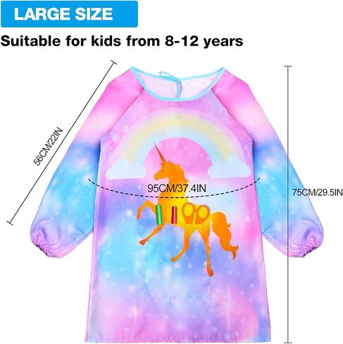 مريلة فنية للأطفال من Fiodrimy Kids Art Smock Unicorn، مريلة طلاء مقاومة للماء للفتيات والأولاد بأكمام طويلة مع جيب للأطفال من سن 8 إلى 12 عامًا، مقاس كبير in Saudi Arabia