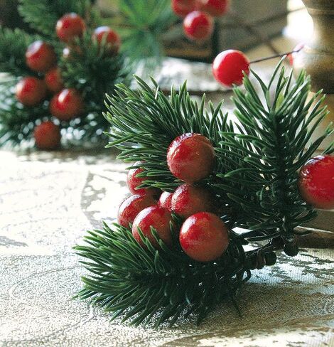 Red Berry Picks Evergreen Wreath Picks & Pine Branches Artificial for Christmas Crafts & Winter Berries Spray Holly Wire Stem Pick Holiday Decorations DIY Ornaments, Xmas Decor Floral Arrangement in Saudi Arabia